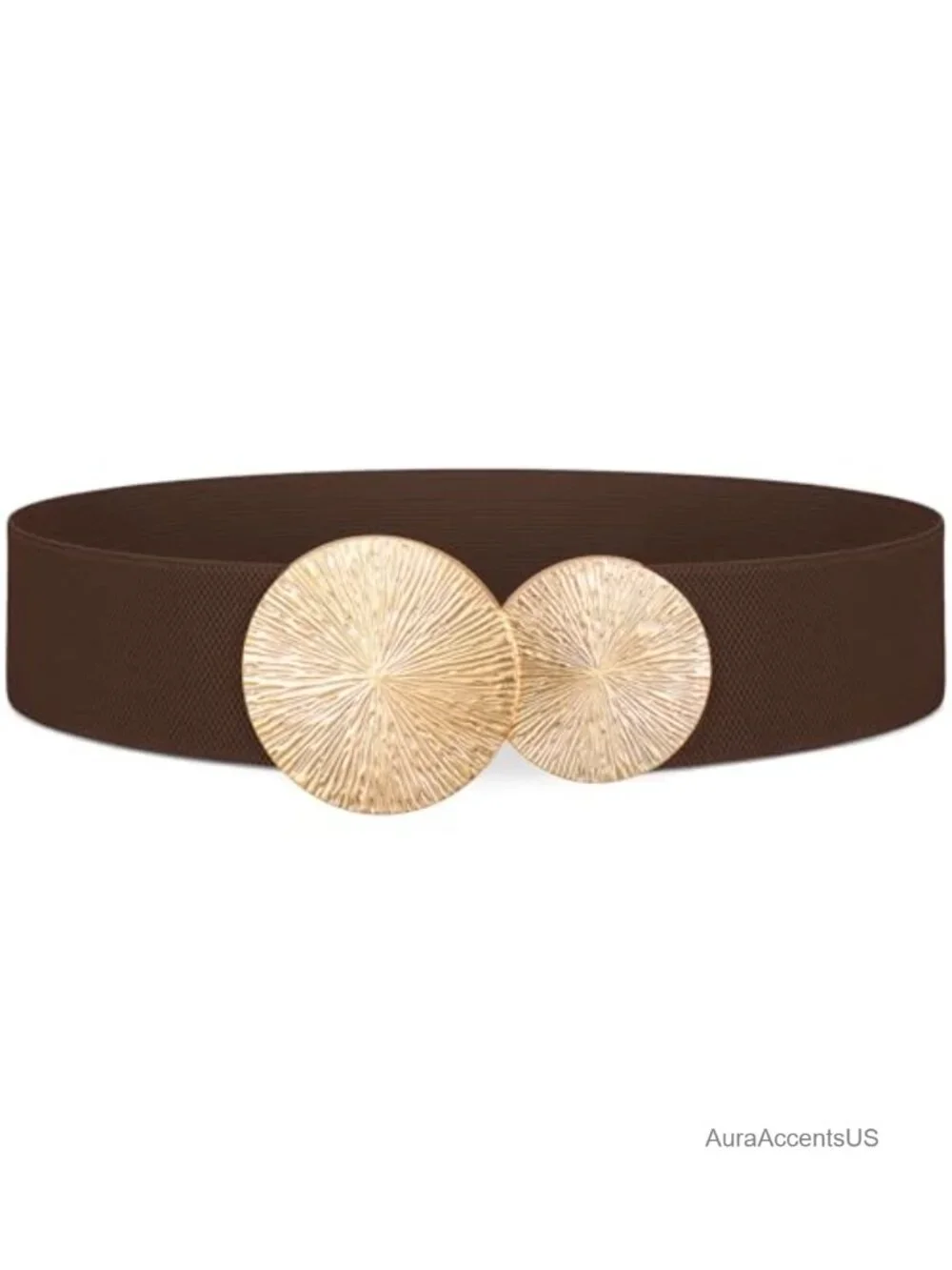 Women Wide Elastic Waist Belt with Gold Buckles Stretch Dresses
